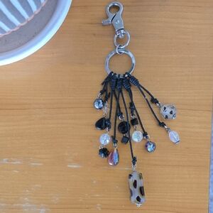 Black and Tortoiseshell Beaded Keychain Charm - Women Accessories